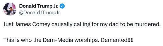 Trump's son Don Jr. expressed outrage over the post on Thursday night