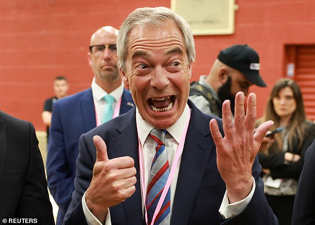 Nigel Farage ¿s Reform UK has achieved far more than his previous movements, Ukip and the Brexit Party, could ever do. Pictured: Reform party leader Nigel Farage reacts as the party wins the Runcorn and Helsby by-election