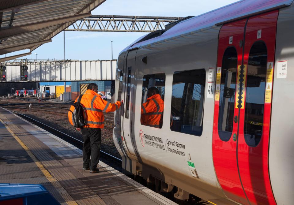 Train crew change at Chester station.