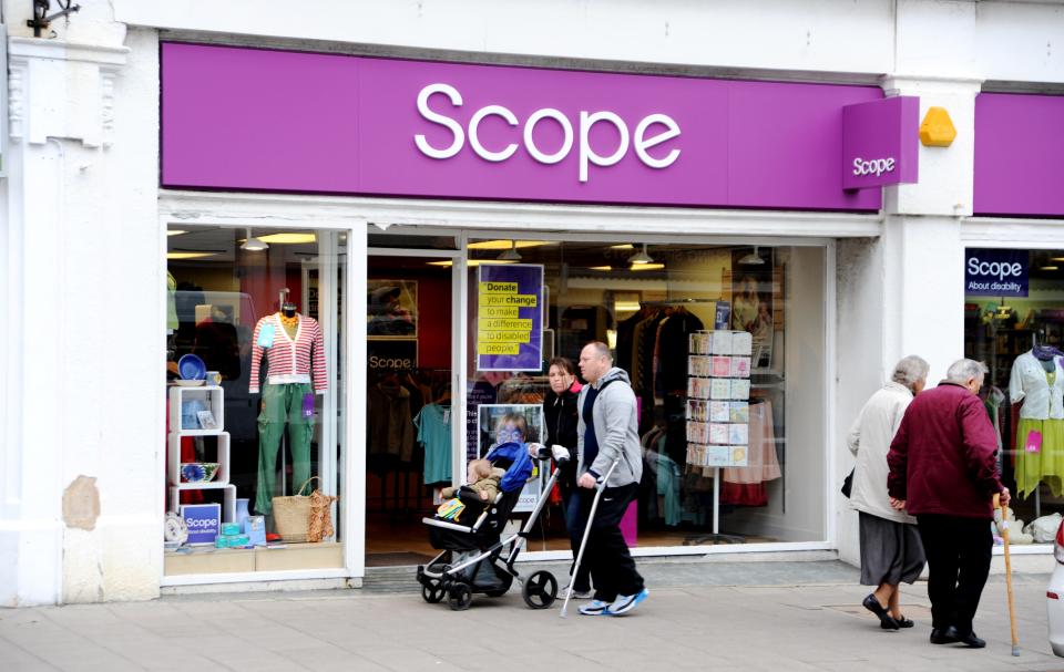 Exterior view of a Scope charity shop.