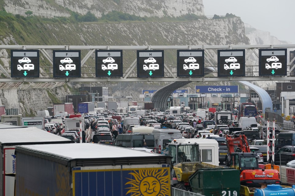 Traffic jam at a border crossing.