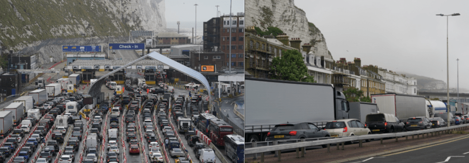 Dover traffic jam near the White Cliffs.
