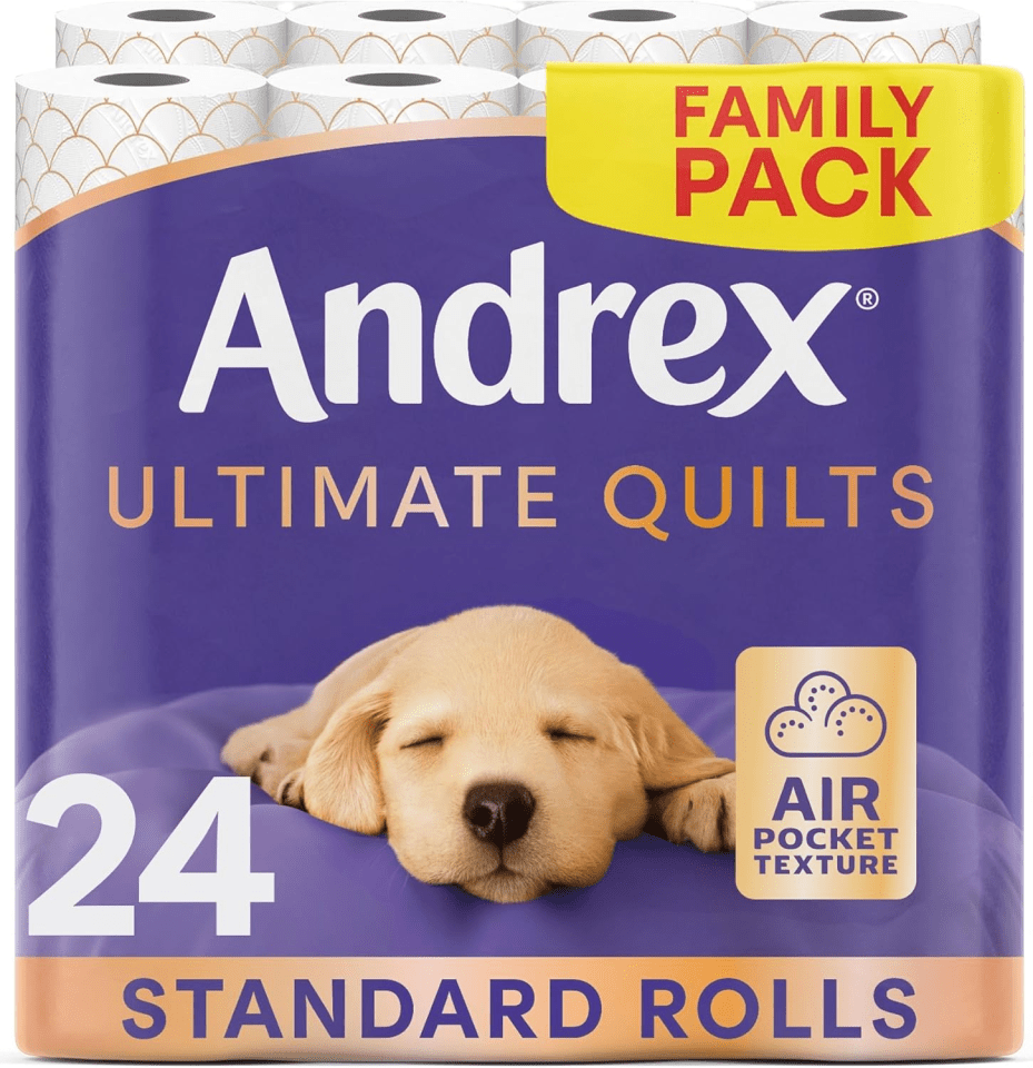 Andrex Ultimate Quilts family pack of 24 standard rolls.