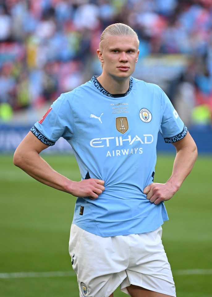 Erling Haaland of Manchester City looking dejected after a soccer match.