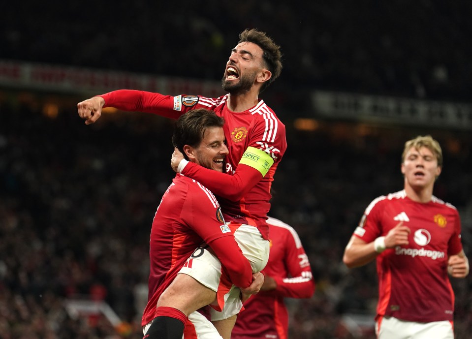 Mason Mount of Manchester United celebrating a goal.