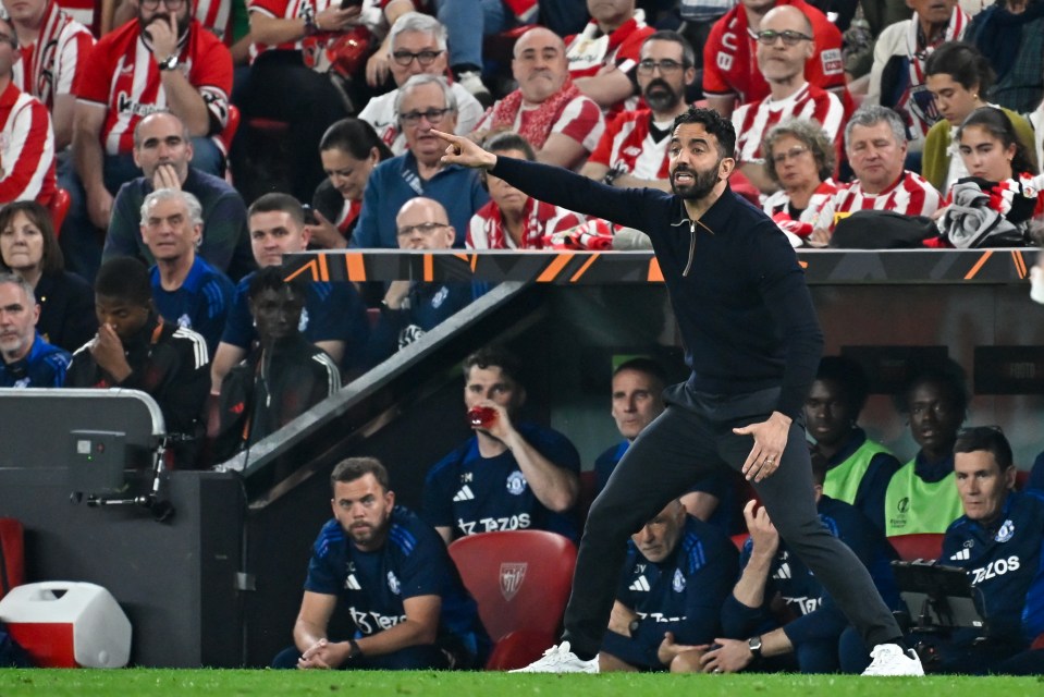 Manchester United's head coach instructing players from the sidelines.