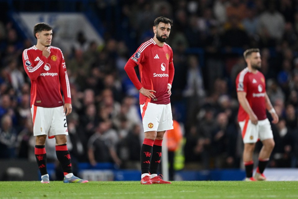 Bruno Fernandes of Manchester United looking dejected on the field.