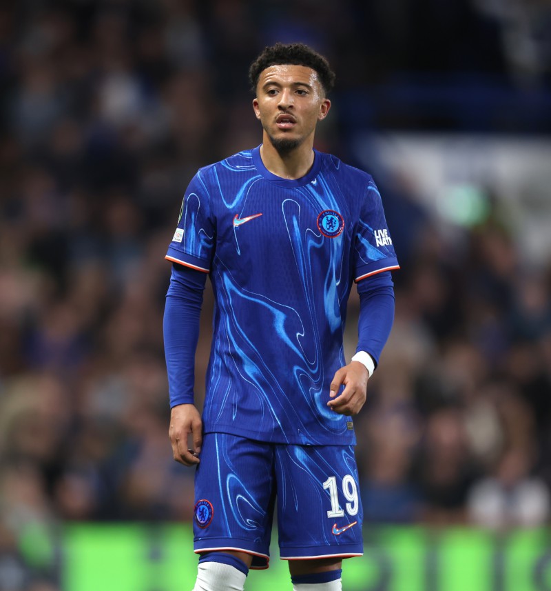 LONDON, ENGLAND - APRIL 17: Chelsea's Jadon Sancho  during the UEFA Conference League 2024/25 Quarter Final Second Leg match between Chelsea FC and Legia Warszawa at Stamford Bridge on April 17, 2025 in London, England. (Photo by Rob Newell - CameraSport via Getty Images)
