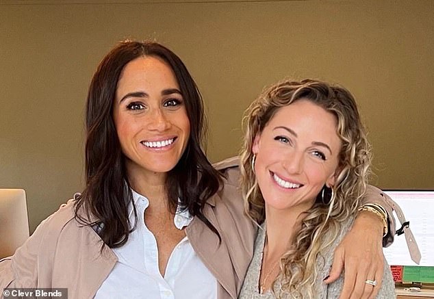 The Duchess of Sussex is pictured with Clevr Blends co-founder and friend Hannah Mendoza