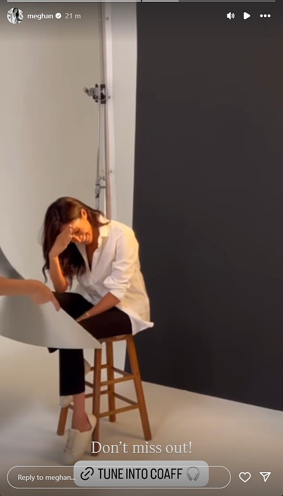 Meghan strikes a series of candid poses in the video