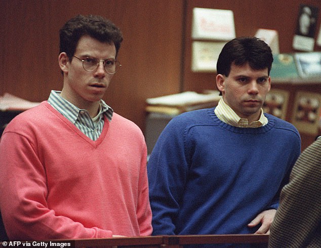 Erik and Lyle Menendez are eligible for parole 35 years after they were imprisoned for murdering both of their parents. They are pictured here in December 1992