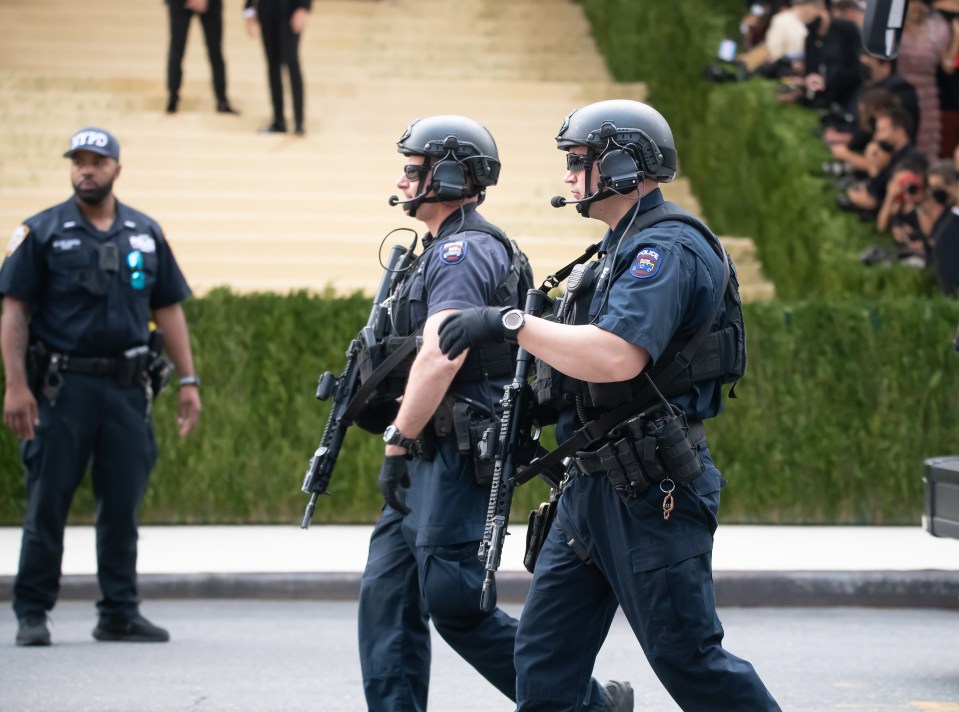 Illustration of Met Gala security plan showing a mile-wide frozen zone around the museum with drones, snipers, and bomb-sniffing dogs.