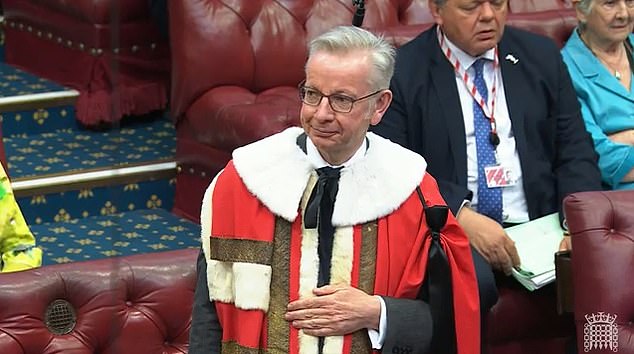 Baron Gove of Torry was sworn in to the upper chamber this morning, having been handed a peerage by outgoing PM Rishi Sunak .