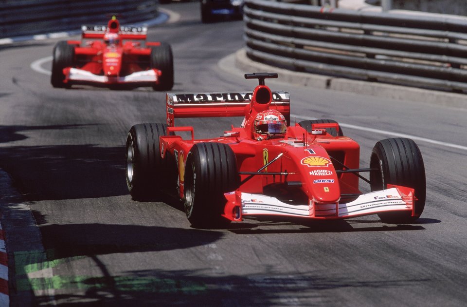 Michael Schumacher driving a Ferrari during the Monaco Formula One Grand Prix.