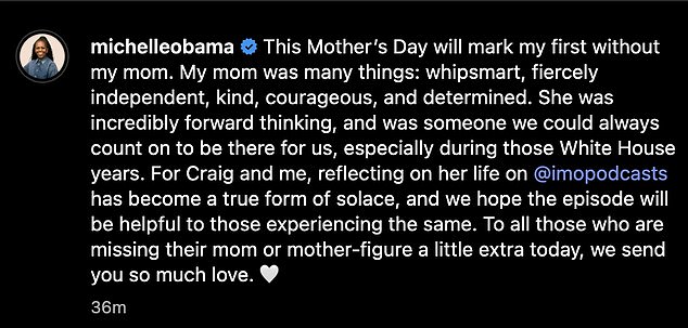 Reflecting further in the caption, Michelle candidly wrote: 'This Mother¿s Day will mark my first without my mom'