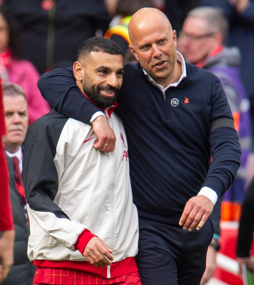 Arne Slot and Mohamed Salah of Liverpool.