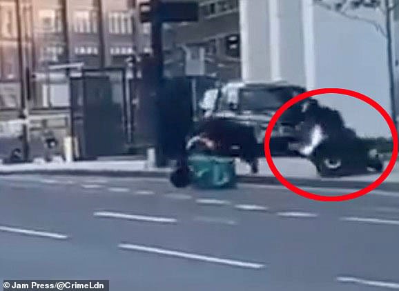 The group circled him on their own mopeds before approaching and trying to snatch his ride. During the squabble, two of the thieves fell to the ground as they tripped on their own vehicles