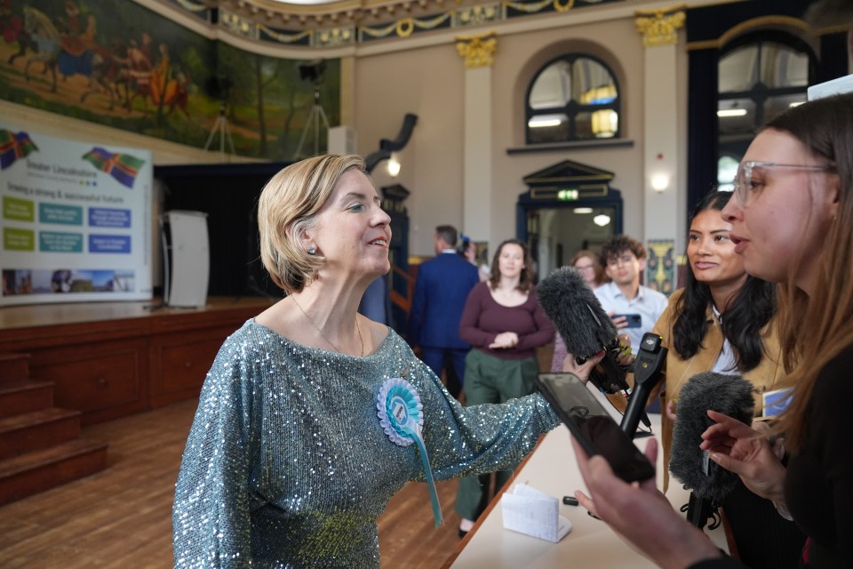 Dame Andrea Jenkyns, Reform UK candidate, speaks to journalists after winning the Greater Lincolnshire mayoral election.