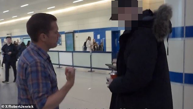 This is the moment Robert Jenrick confronted fare dodgers on the London Underground , asking if one of them was carrying a knife