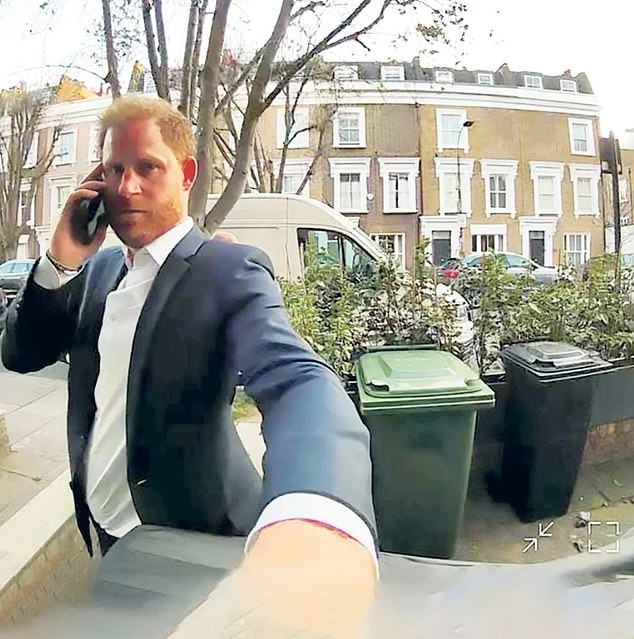 The awkward moment a blundering Prince Harry knocked on the wrong door while looking for a friend's London home has been captured on camera