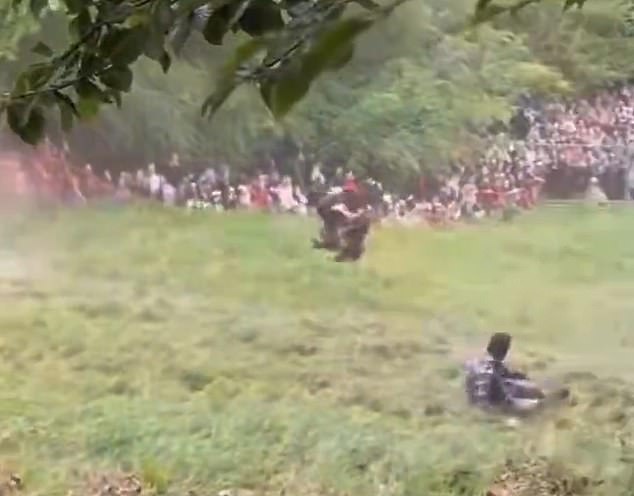 The man, who was dressed as a wizard, was attempting to break the course record for fastest descent at the event on Bank Holiday Monday