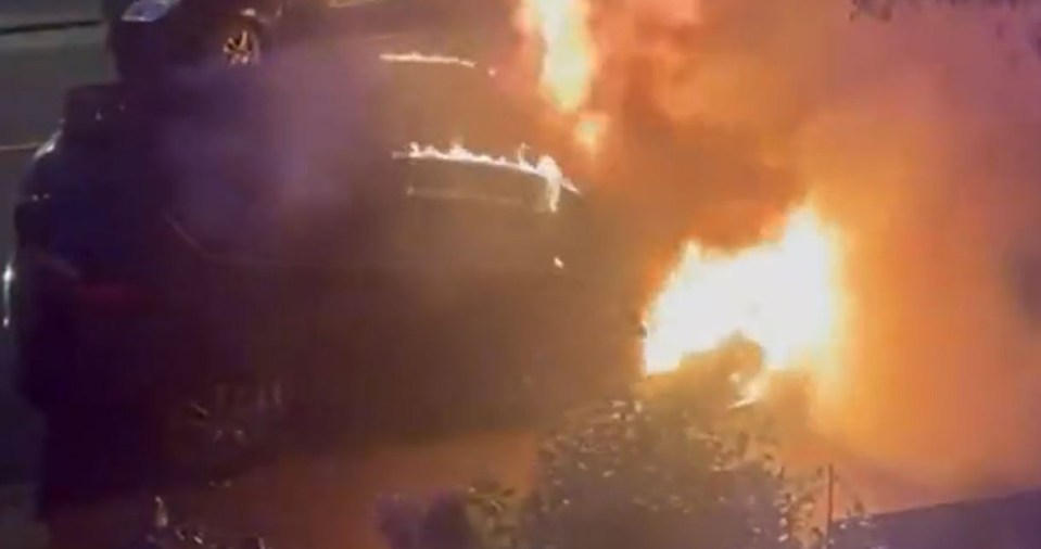 Car engulfed in flames.