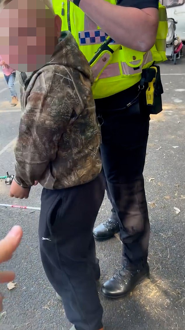 A distressed mother has accused police of 'pure abuse of power' after they arrested and handcuffed her 10-year-old son and another youngster right in front of her