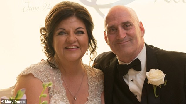 Durso and her second husband, Bob, who live in Chicago, Illinois, pictured on their wedding day in 2017. The couple had met at Gamblers' Anonymous four years earlier.