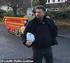 Presenter Nick Knowles outside the Chapman¿s home during the DIY SOS big build in 2020