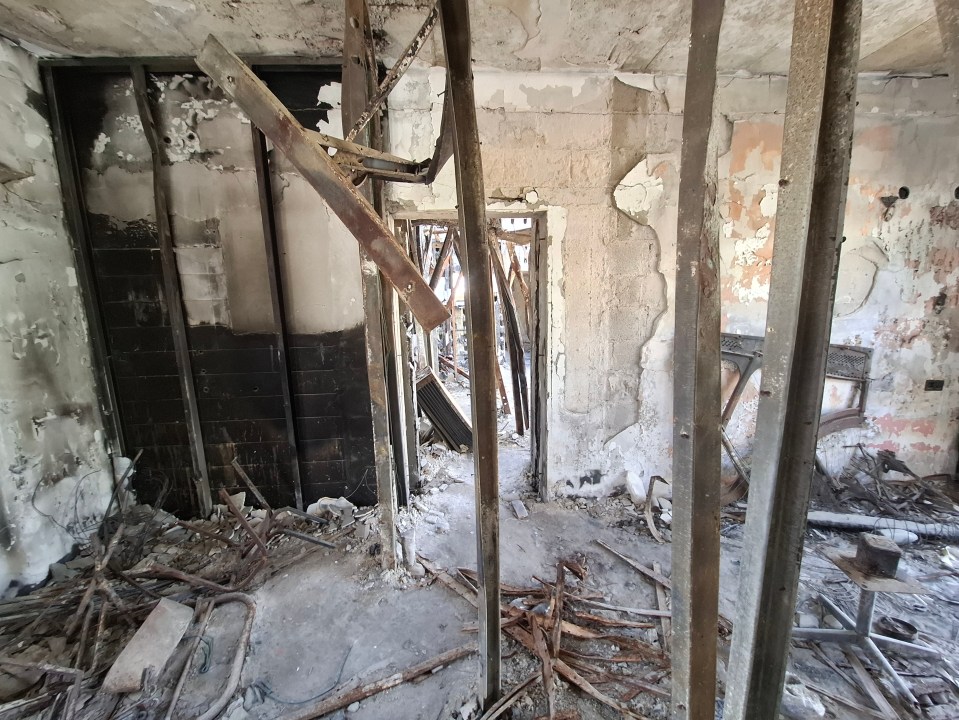 Interior of a destroyed building in Kibbutz Nir Oz, Israel.