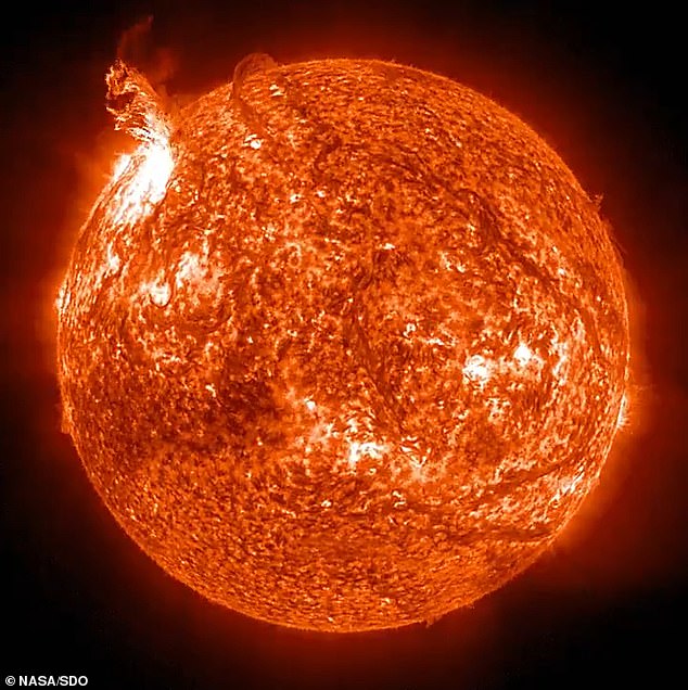NASA issued the warning after a powerful burst of energy from the sun, which measured as an X2.7-class solar flare, the highest category for solar flares. The solar flare appears as a bright flash in extreme ultraviolet light, which is colored red to accentuate the immense heat.