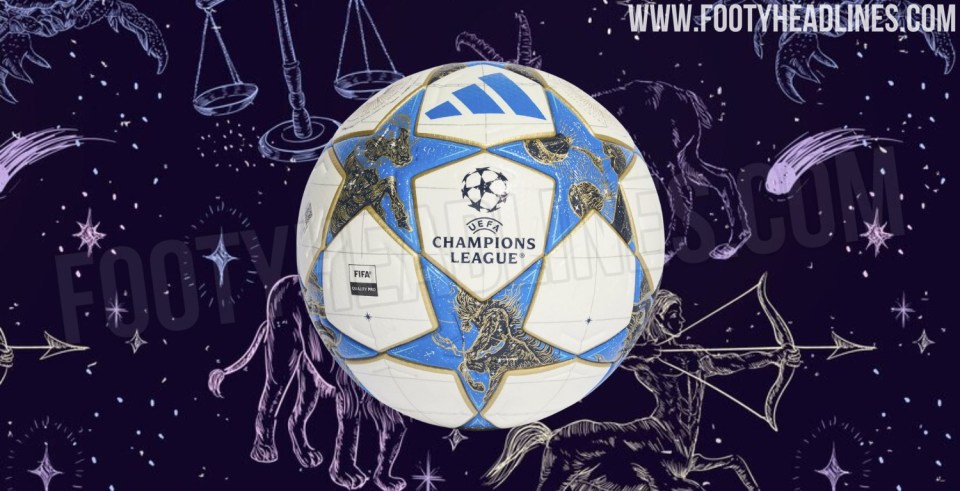 UEFA Champions League soccer ball with zodiac constellations.