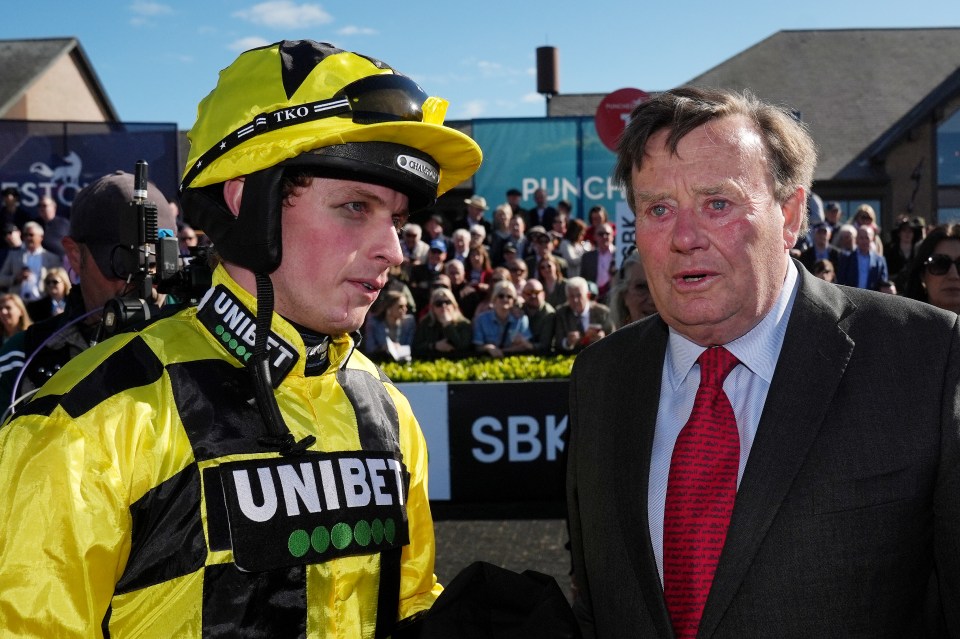 Jockey James Bowen and trainer Nicky Henderson at Punchestown Racecourse.