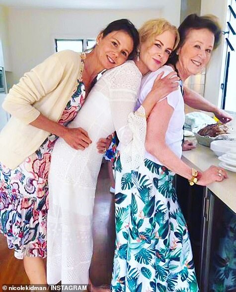 Nicole Kidman, 57, (centre) shared a heartwarming tribute to her late mother Janelle (right) on Sunday as she revealed the 'dying wish' the matriarch had for her famous daughters