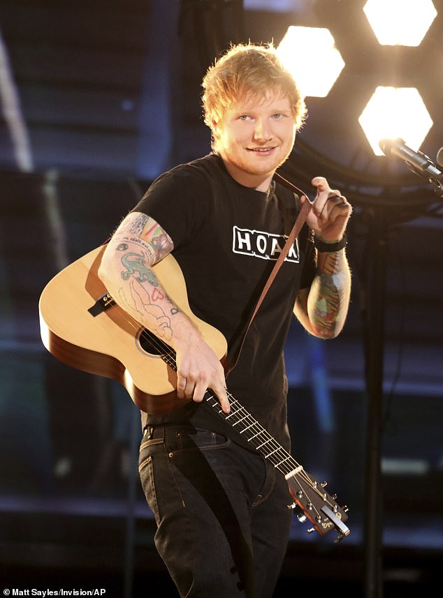 Ed Sheeran performed in front of thousands of fans at the 2017 Grammys (pictured) but was then bizarrely refused entry to his own label's afterparty