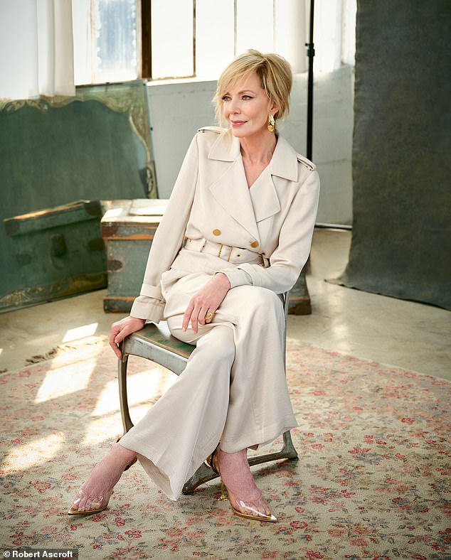 Jacket and trousers, Donna Karan. Earrings, Alexis Bittar. Ring, Lady Grey. Shoes, Le Silla