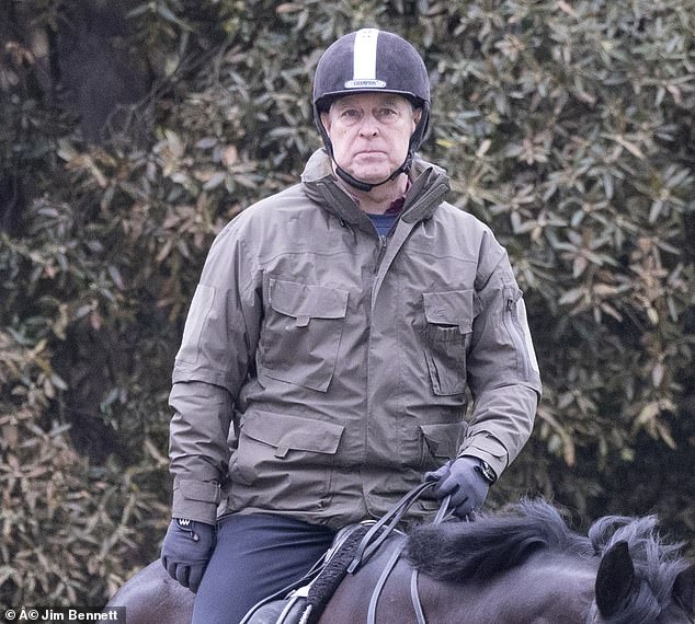 The Duke of York, 65, was seen reflecting aboard the mount as he trotted along the grounds of the Berkshire home.
