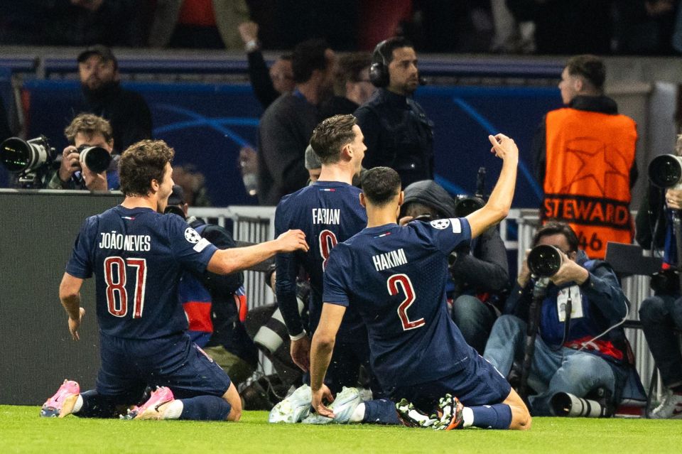 Paris Saint-Germain players celebrating a goal.