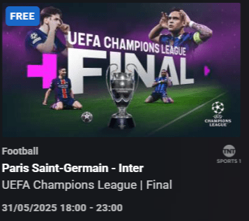 Paris Saint-Germain vs. Inter Milan, UEFA Champions League Final.