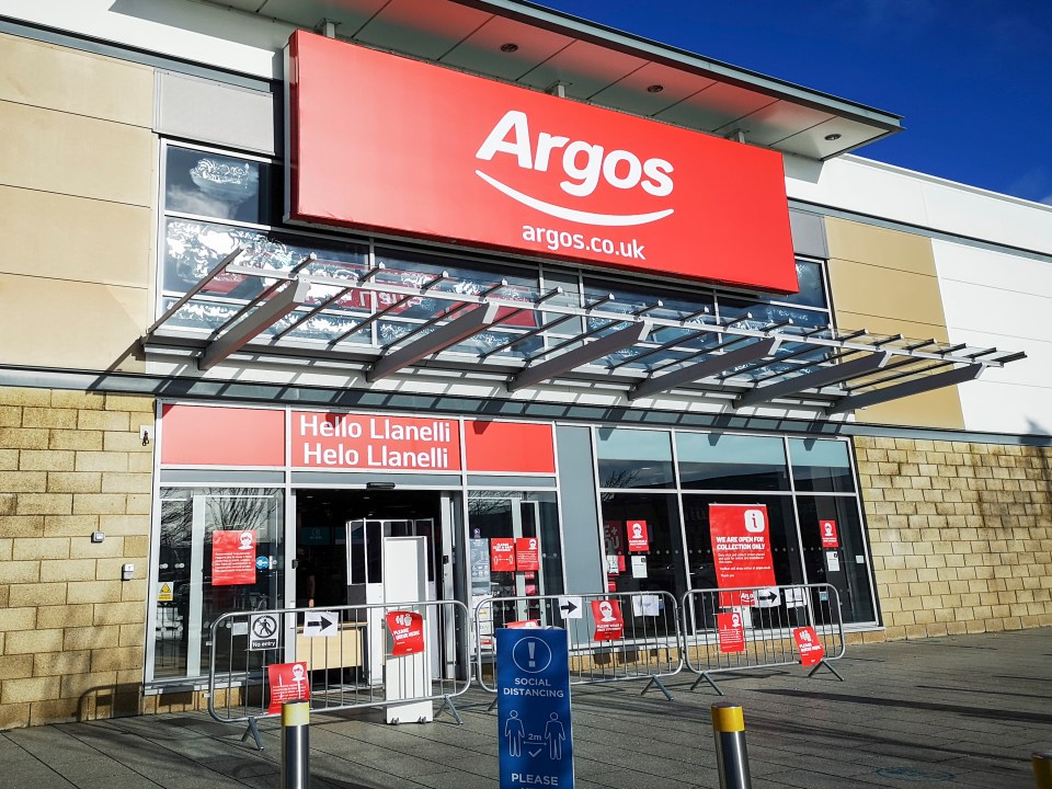 Argos store front with signage indicating click and collect only during the COVID-19 pandemic.