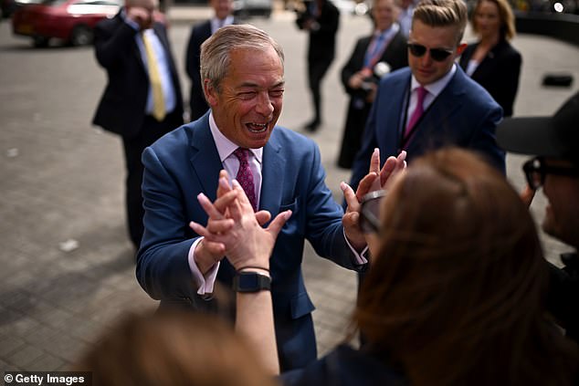 Nigel Farage's (pictured yesterday) party was on 29 per cent in the latest YouGov poll carried out in the wake of the local elections, up three on last week