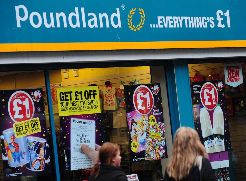 Poundland storefront with promotional signs advertising discounts.