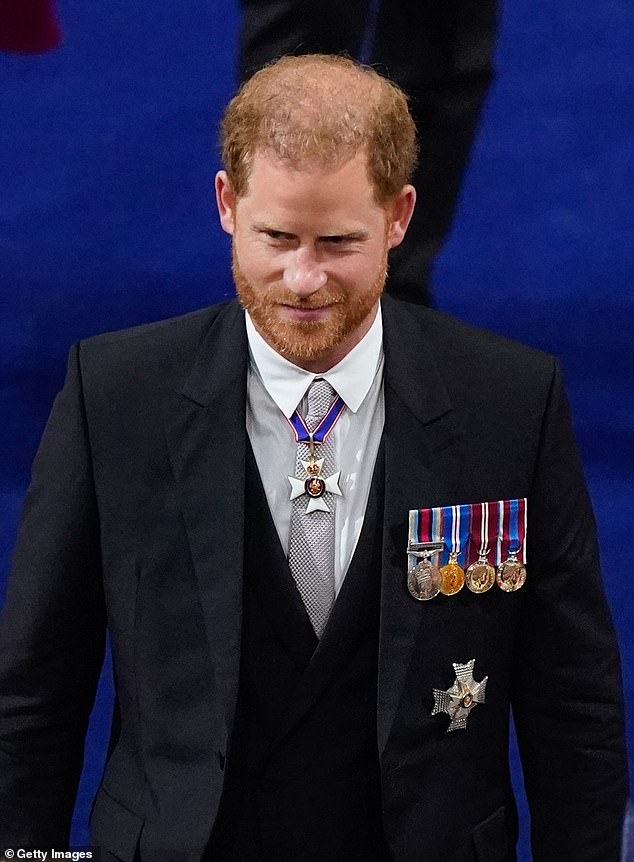Prince Harry arrives to the Coronation of his father King Charles on May 6, 2023