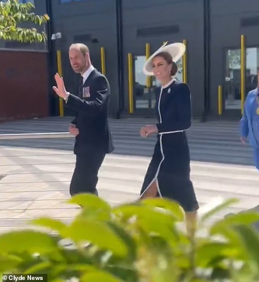 Prince William made a witty remark to the crowd this afternoon after a royal fan called Kate 'beautiful' during their trip to Glasgow