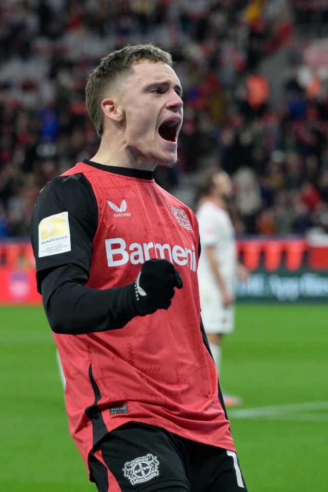 Florian Wirtz of Bayer Leverkusen celebrating a goal.