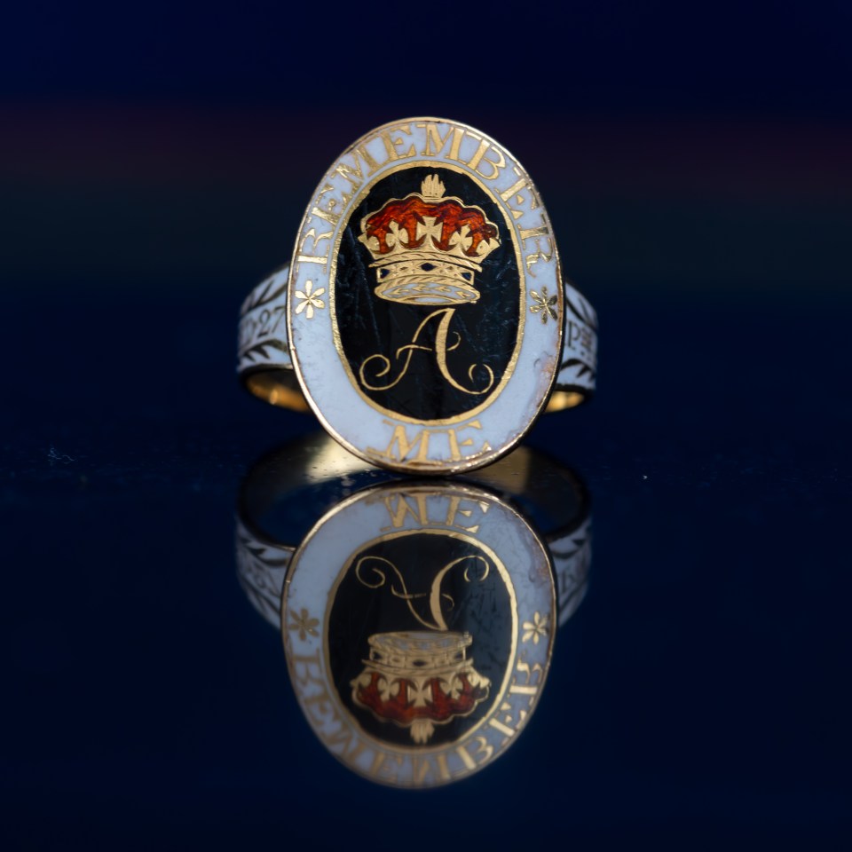 Royal mourning ring with enamel and gold detailing.