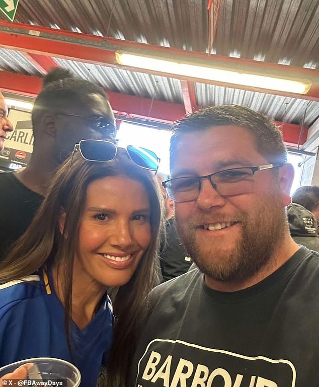 Rebekah Vardy was pictured enjoying Nottingham Forest vs Leicester City in the away end