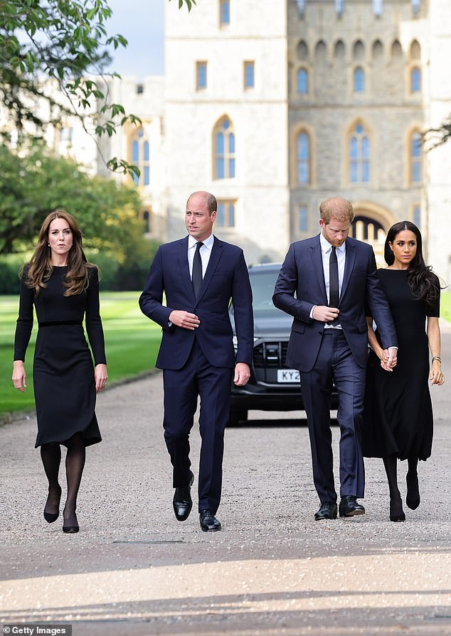 Despite once being dubbed the 'fab four', the Waleses and the Sussexes were not seeing eye to eye. Kate Middleton, Prince William, Prince Harry and Meghan Markle are pictured