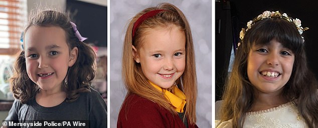 Southport victims Bebe King, Elsie Dot Stancombe and Alice da Silva Aguiar, left to right