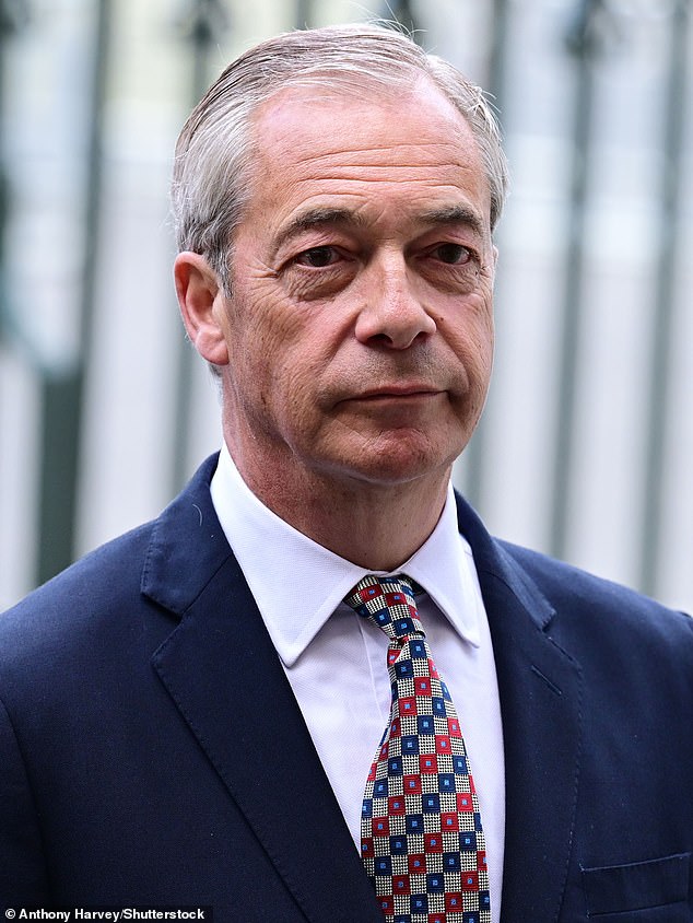 Nigel Farage, leader of Reform UK, arrives at Westminster Abbey for the service this morning